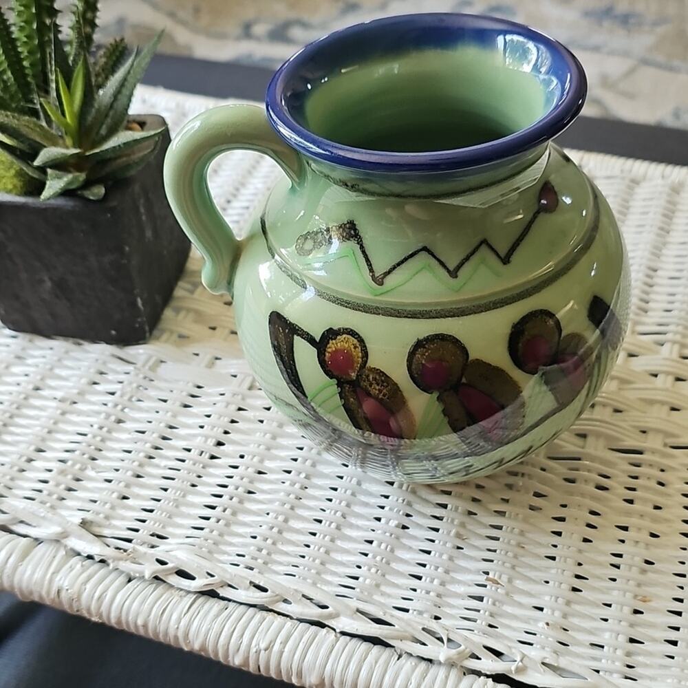 Vtg Ada Celadon Green and Blue Ceramic Small Pitcher Made In Japan EUC